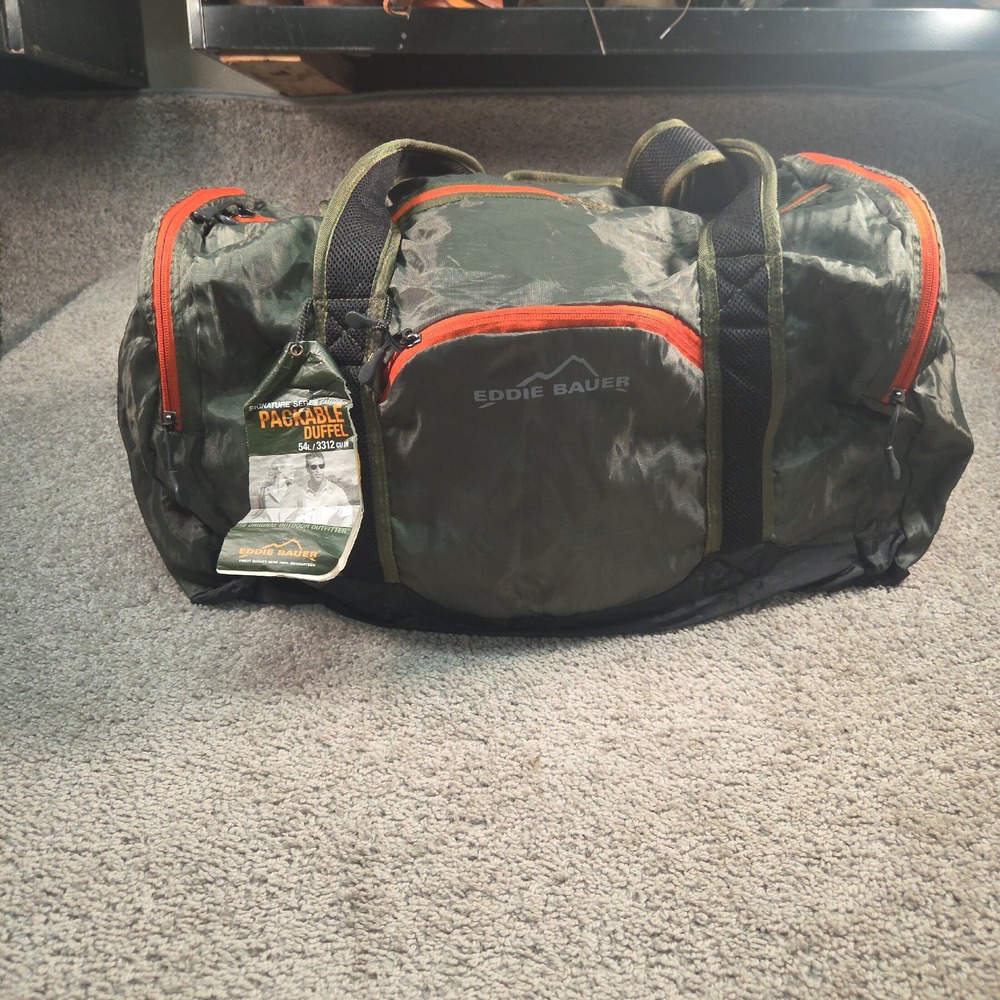 Eddie Bauer Duffel Bag 54L Green Signature Duffle Packable Rip Stop Lightweight